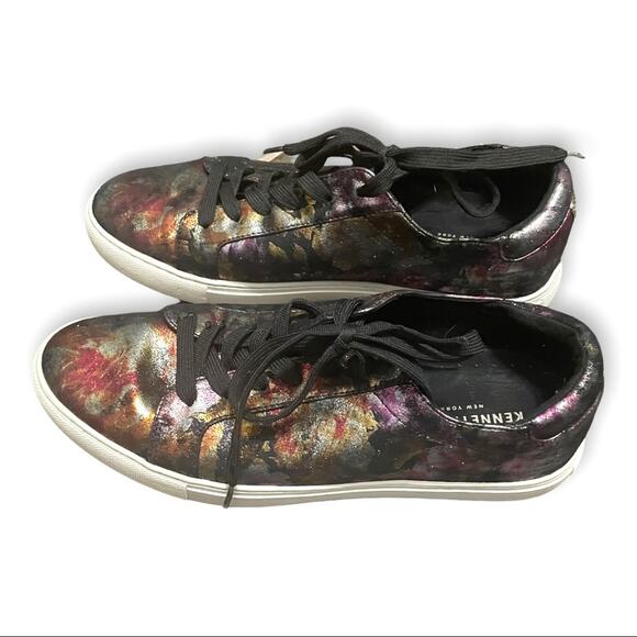 Kenneth Cole Women's Leather Sneakers Black Metallic 8 - Picture 3 of 10